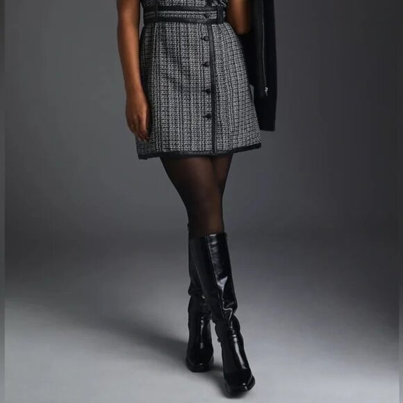 ANTHROPOLOGIE MAEVE Retro TWEED Button front Black White MINI DRESS - Fall! 8/10 - Picture 8 of 13